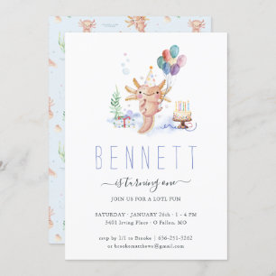 Invitation Couleur d'eau douce Axolotl fête d'anniversaire