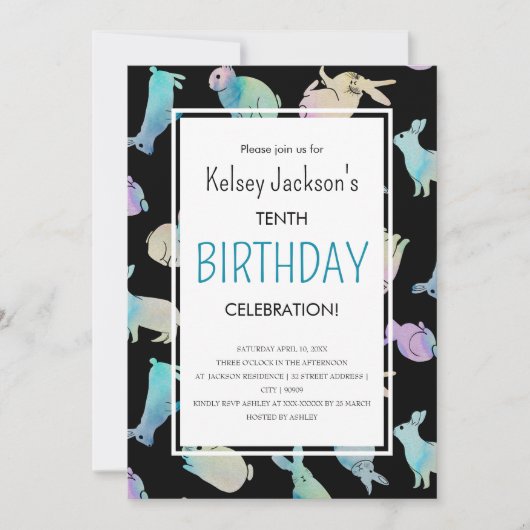 Invitation Couleur d'eau douce Bunny Lapin Modèle lapin (Devant)