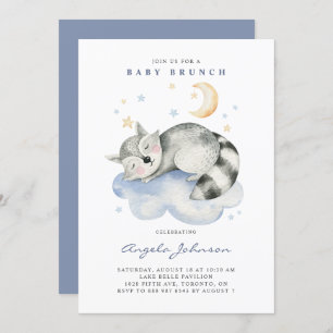 Invitation Couleur d'eau douce couchage Raccoon bébé Brunch