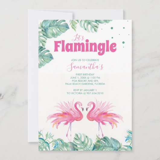 Invitation Couleur d'eau douce Flamant rose fête d'anniversai (Devant)