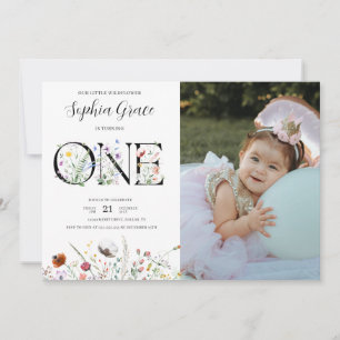 Invitation Couleur d'eau douce Floral & Photo 1er anniversair