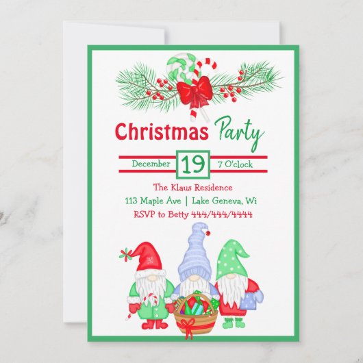 Invitation Couleur d'eau douce Gnomes Festive Noël (Devant)