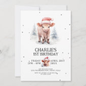 Invitation Couleur d'eau douce Highland Cow Kids hiver Annive (Devant)