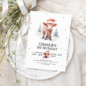 Invitation Couleur d'eau douce Highland Cow Kids hiver Annive