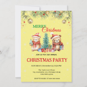 Invitation Couleur d'eau douce Ours de vacances Père Noël Noë