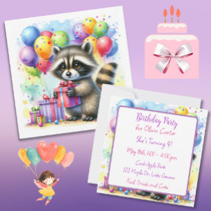 Invitation Couleur d'eau douce Raccoon de dessin