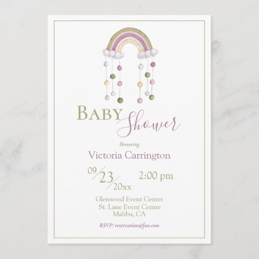 Invitation Couleur d'eau douce Rainbow Baby shower simple (Devant)