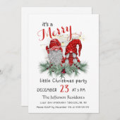 Invitation Couleur d'eau douce Rouge Gnomes Petit Noël (Devant / Derrière)