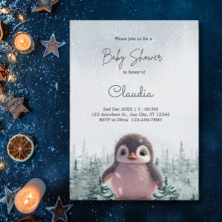 Invitation Couleur d'eau du Baby shower de neige d'hiver de P