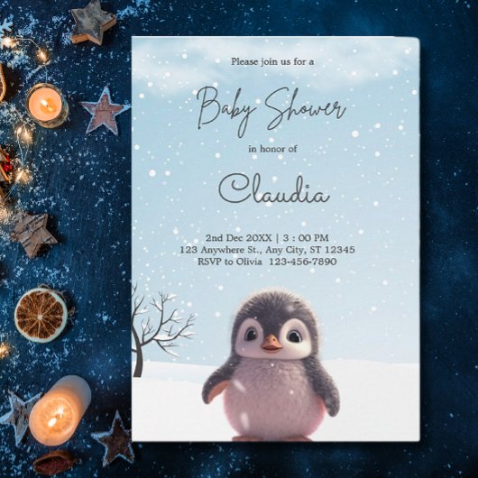 Invitation Couleur d'eau du Baby shower de neige d'hiver de P