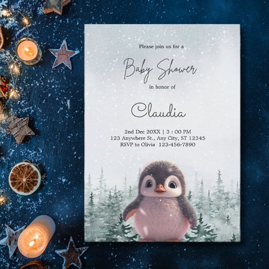 Invitation Couleur d'eau du Baby shower de neige d'hiver de P