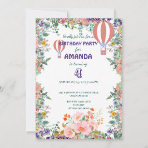 Invitation Couleur d'eau du ballon à fleurs fête d'anniversai