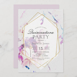 Invitation Couleur d'eau Dusty Lilac Floral Quinceañera