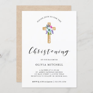 Invitation Couleur d'eau et croix florales Kraft Look  Brise