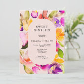 Invitation Couleur d'eau fleurie de chute d'or Sweet 16 (Debout devant)