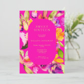 Invitation Couleur d'eau fleurie de chute d'or Sweet 16 (Debout devant)