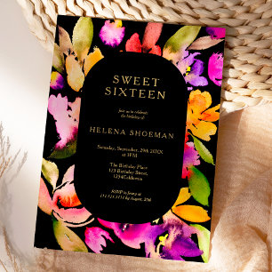 Invitation Couleur d'eau fleurie de chute d'or Sweet 16