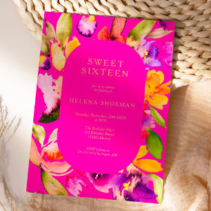 Invitation Couleur d'eau fleurie de chute d'or Sweet 16