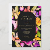 Invitation Couleur d'eau fleurie de chute d'or Sweet 16 (Devant)
