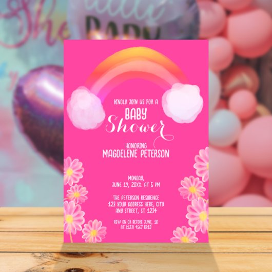 Invitation Couleur d'eau Fleurs arc-en-ciel | Baby shower ros
