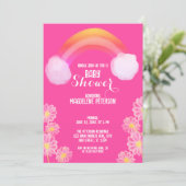 Invitation Couleur d'eau Fleurs arc-en-ciel | Baby shower ros (Debout devant)