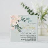 INVITATION COULEUR D'EAU FLORALE BLEU GRAY PREMIÈRE COMMUNION (Debout devant)