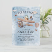 Invitation Couleur d'eau mignonne avion Boy fête d'anniversai (Debout devant)