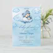 Invitation Couleur d'eau mignonne ours en peluche dormant sur (Debout devant)