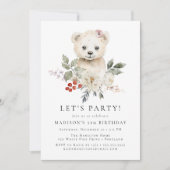 Invitation Couleur d'eau mignonne Ours polaire hiver fête d'a (Devant)