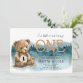 Invitation Couleur d'eau mignonne Ours tournant une forêt Ann (Debout devant)