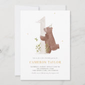 Invitation Couleur d'eau mignonne Ours Woodland Première fête (Devant)