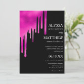 Invitation Couleur d'eau noire rose néon gouttes mariage (Debout devant)