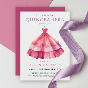 Invitation Couleur d'eau Princess Purple Rose Quinceañera