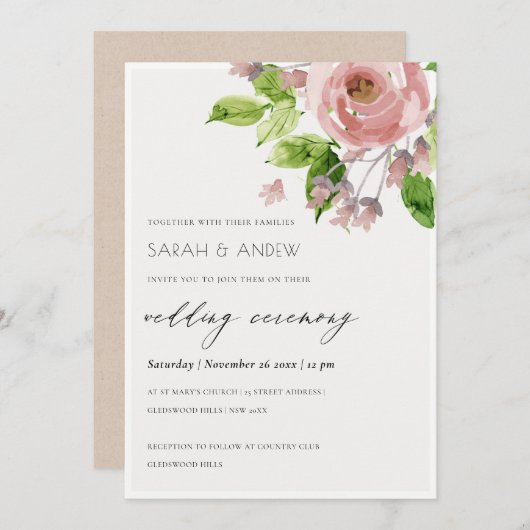 INVITATION COULEUR D'EAU ROMANTIQUE ROMANTIQUE DOUCE MARIAGE (Devant / Derrière)