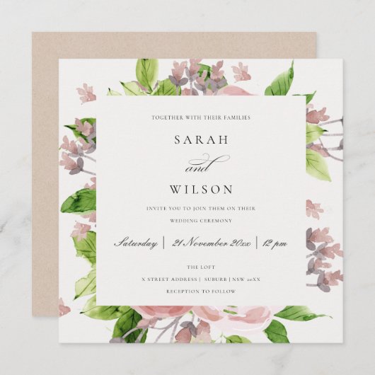 INVITATION COULEUR D'EAU ROMANTIQUE ROMANTIQUE DOUCE MARIAGE  (Devant / Derrière)