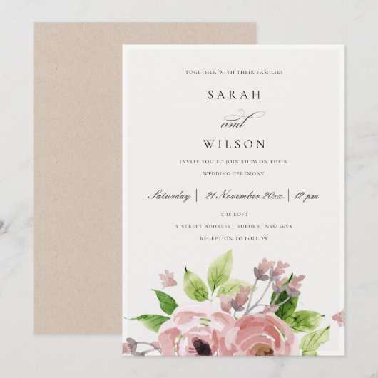 INVITATION COULEUR D'EAU ROMANTIQUE ROMANTIQUE DOUCE MARIAGE  (Devant / Derrière)