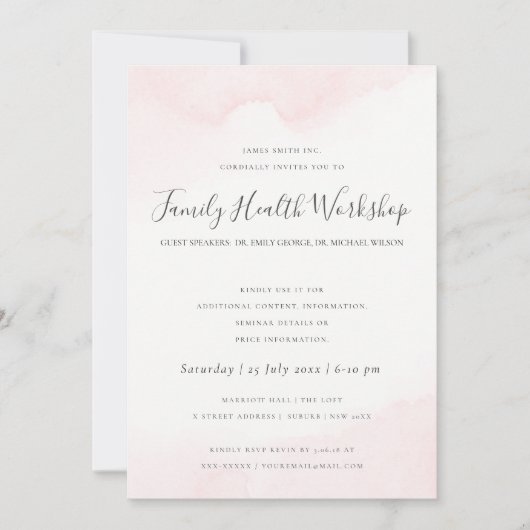 INVITATION COULEUR D'EAU ROSE BLANC ÉVÉNEMENT D'ATELIER BRUSH (Devant)