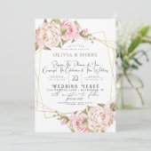 INVITATION COULEUR D'EAU ROSE BLEU FLORALE ET MARIAGE D'OR FR (Debout devant)