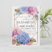 Invitation Couleur d'eau rose bleu Hydrangea Mariage Gold Fra (Debout devant)