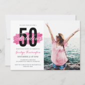 Invitation Couleur d'eau rose chaud mignonne 50e anniversaire (Devant)