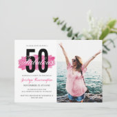 Invitation Couleur d'eau rose chaud mignonne 50e anniversaire (Debout devant)