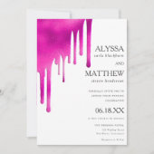 Invitation Couleur d'eau rose néon blanc gouttes mariage (Devant)