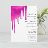 Invitation Couleur d'eau rose néon blanc gouttes mariage (Debout devant)