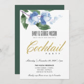 INVITATION COULEUR D'EAU VERT BLEU COCKTAIL FLORAL (Devant / Derrière)