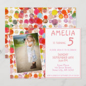 Invitation Couleur Des Parcelles Fille Enfants Photo Annivers (Devant / Derrière)