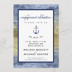 Invitation Couleur d'or bleu de la partie d'engagement #Nauti