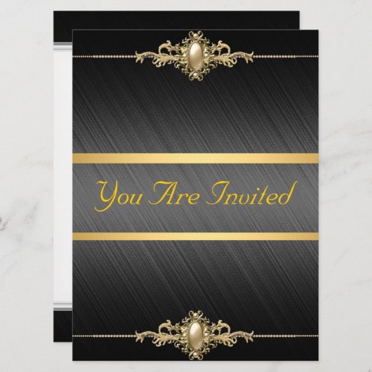 Invitation Couleur d'or noir fête d'anniversaire (Devant / Derrière)