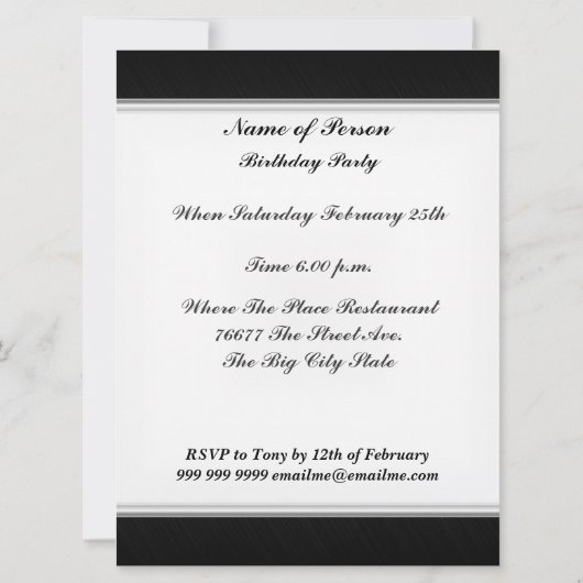 Invitation Couleur d'or noir fête d'anniversaire (Dos)