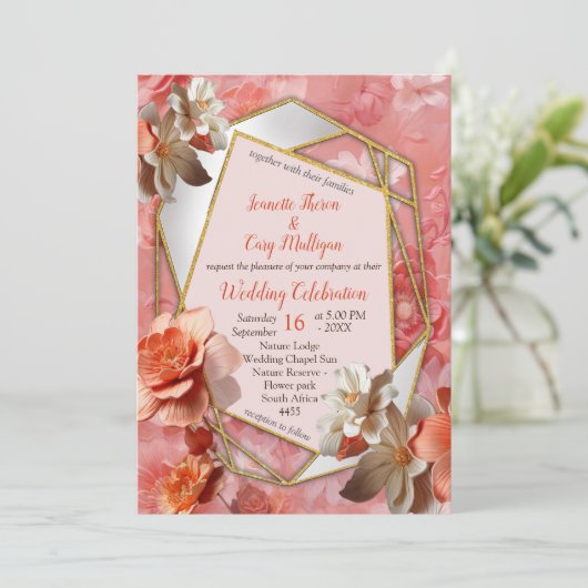 Invitation Couleur douce 2024 des fleurs Peach Fuzz (Debout devant)