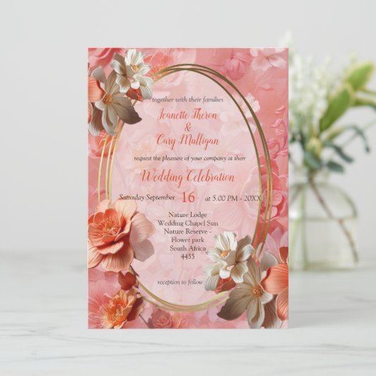 Invitation Couleur douce 2024 des fleurs Peach Fuzz (Debout devant)